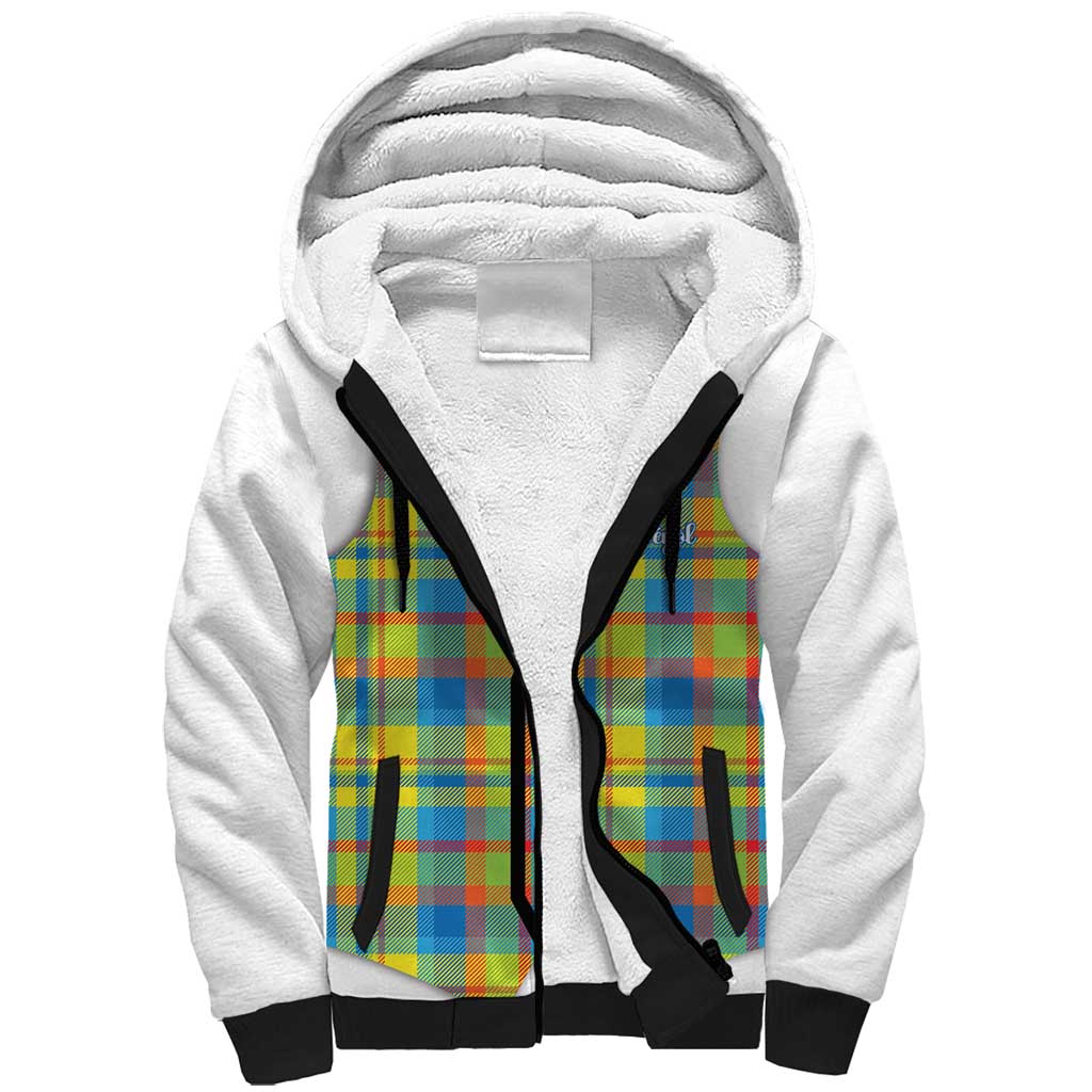 Personalized Dominica Creole Day Sherpa Hoodie Jounen Kweyol Blue Madras Proud - Wonder Print Shop