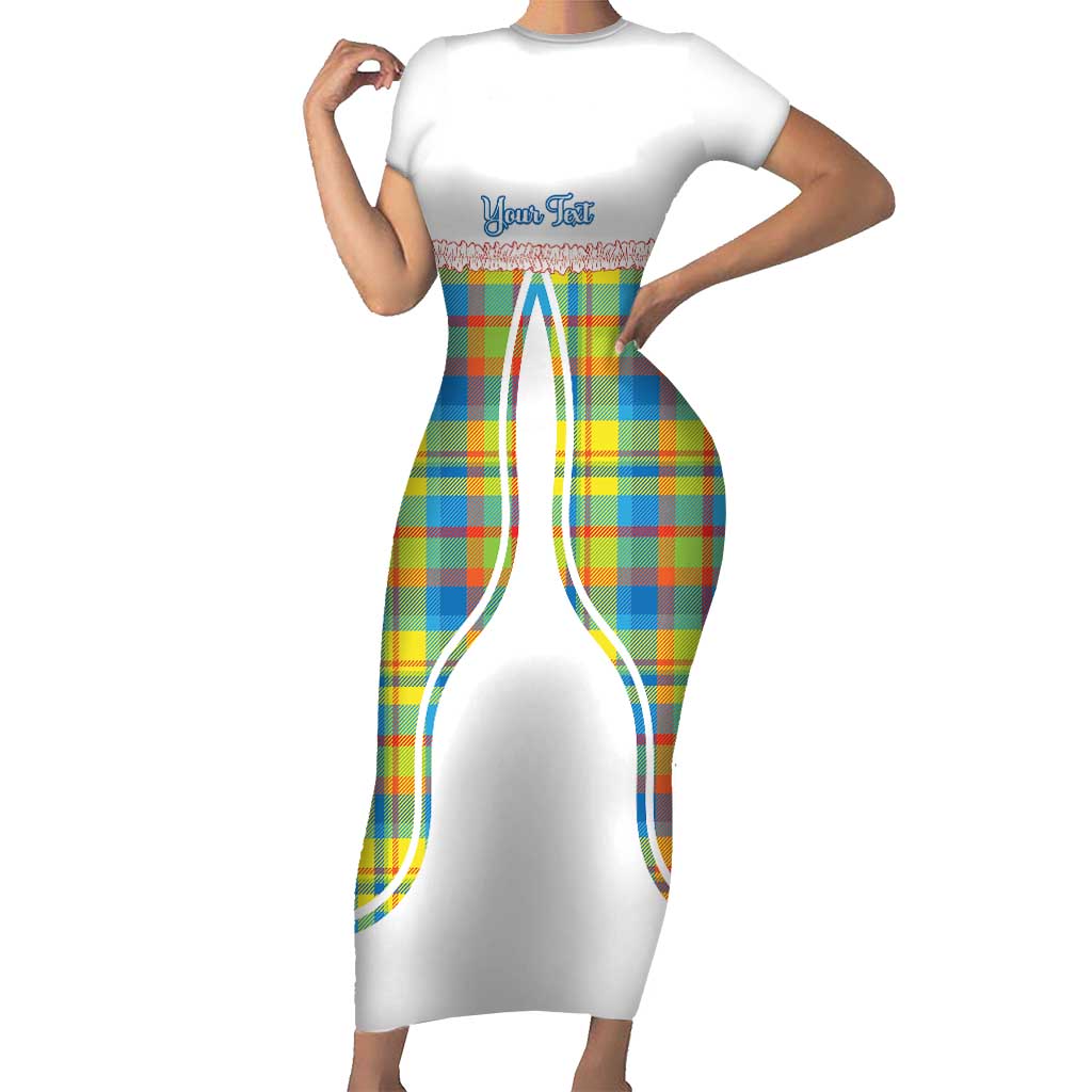 Personalized Dominica Creole Day Short Sleeve Bodycon Dress Jounen Kweyol Blue Madras Proud - Wonder Print Shop