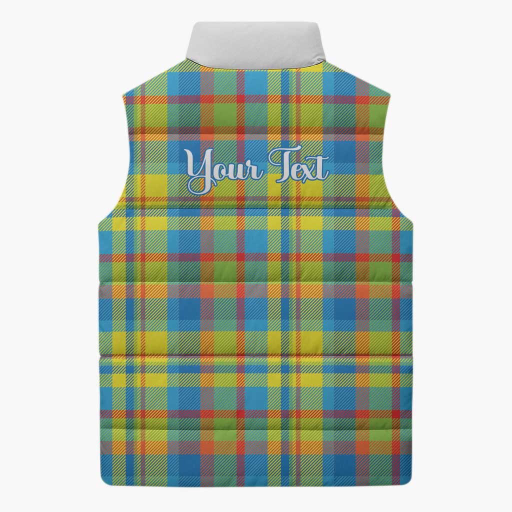 Personalized Dominica Creole Day Sleeveless Puffer Jacket Jounen Kweyol Blue Madras Proud - Wonder Print Shop