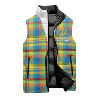 Personalized Dominica Creole Day Sleeveless Puffer Jacket Jounen Kweyol Blue Madras Proud - Wonder Print Shop
