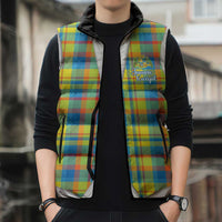 Personalized Dominica Creole Day Sleeveless Puffer Jacket Jounen Kweyol Blue Madras Proud - Wonder Print Shop