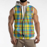 Personalized Dominica Creole Day Sleeveless Zip Hoodie Jounen Kweyol Blue Madras Proud - Wonder Print Shop