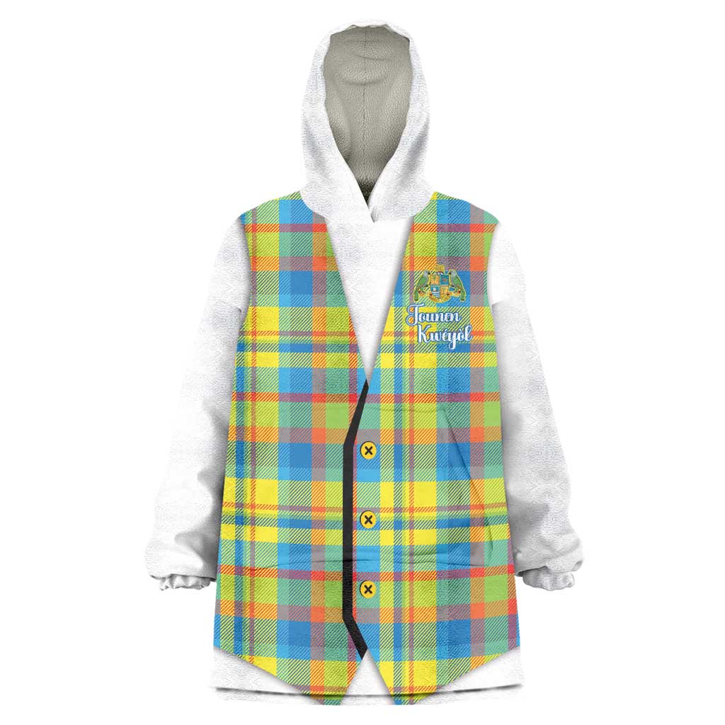 Personalized Dominica Creole Day Wearable Blanket Hoodie Jounen Kweyol Blue Madras Proud - Wonder Print Shop