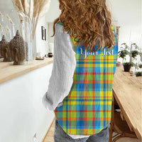 Personalized Dominica Creole Day Women Casual Shirt Jounen Kweyol Blue Madras Proud - Wonder Print Shop