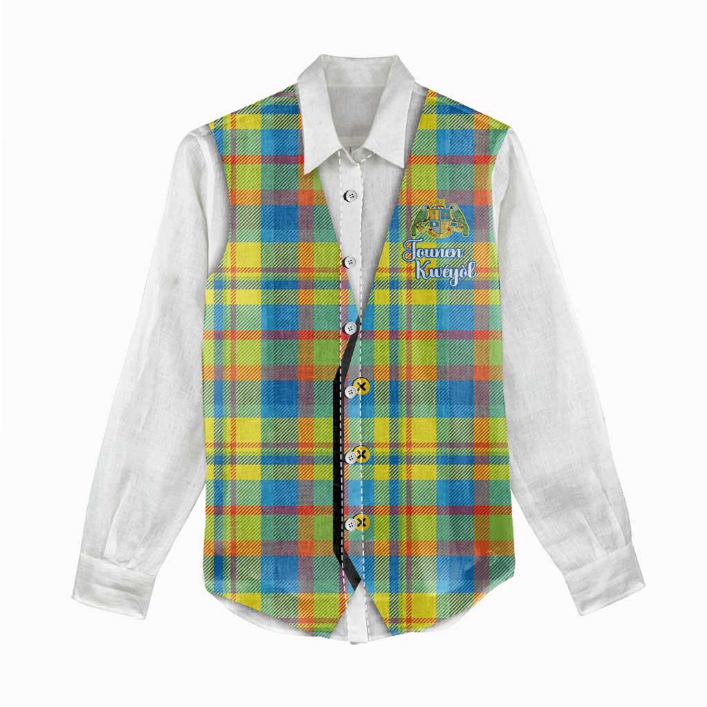 Personalized Dominica Creole Day Women Casual Shirt Jounen Kweyol Blue Madras Proud - Wonder Print Shop