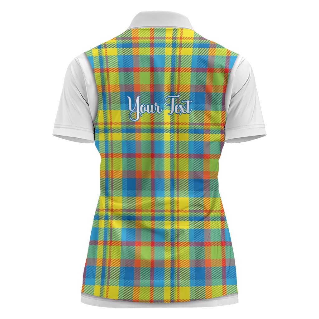Personalized Dominica Creole Day Women Polo Shirt Jounen Kweyol Blue Madras Proud - Wonder Print Shop