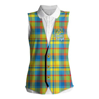 Personalized Dominica Creole Day Women Sleeveless Polo Shirt Jounen Kweyol Blue Madras Proud - Wonder Print Shop