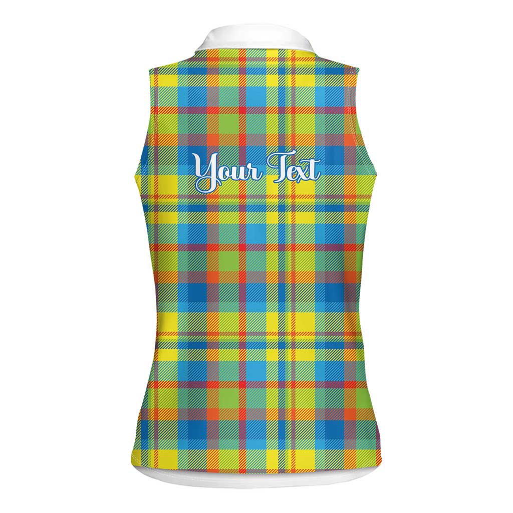 Personalized Dominica Creole Day Women Sleeveless Polo Shirt Jounen Kweyol Blue Madras Proud - Wonder Print Shop