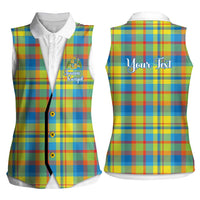 Personalized Dominica Creole Day Women Sleeveless Polo Shirt Jounen Kweyol Blue Madras Proud - Wonder Print Shop