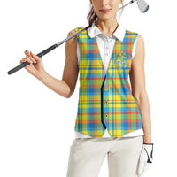 Personalized Dominica Creole Day Women Sleeveless Polo Shirt Jounen Kweyol Blue Madras Proud - Wonder Print Shop