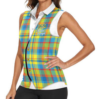 Personalized Dominica Creole Day Women Sleeveless Polo Shirt Jounen Kweyol Blue Madras Proud - Wonder Print Shop