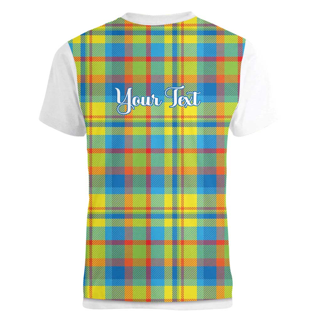 Personalized Dominica Creole Day Women V-Neck T-Shirt Jounen Kweyol Blue Madras Proud - Wonder Print Shop