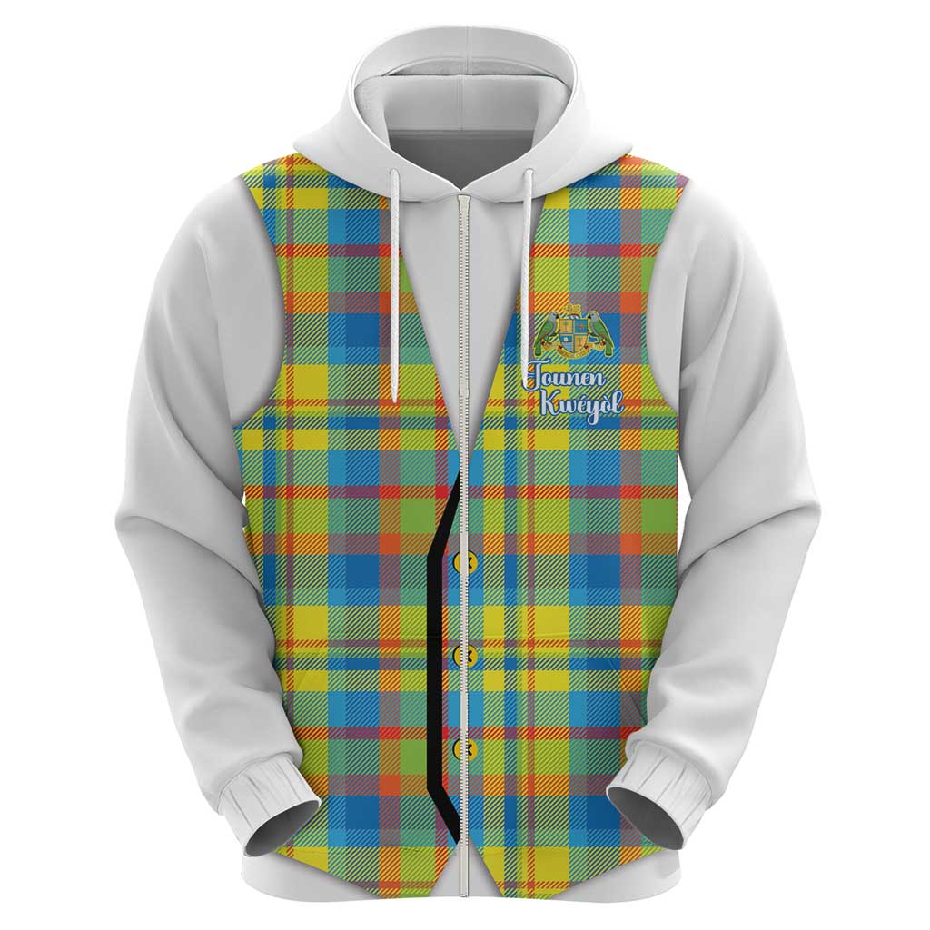Personalized Dominica Creole Day Zip Hoodie Jounen Kweyol Blue Madras Proud - Wonder Print Shop