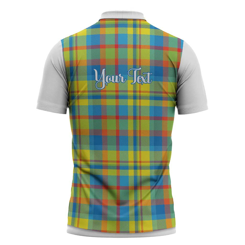 Personalized Dominica Creole Day Zipper Polo Shirt Jounen Kweyol Blue Madras Proud - Wonder Print Shop