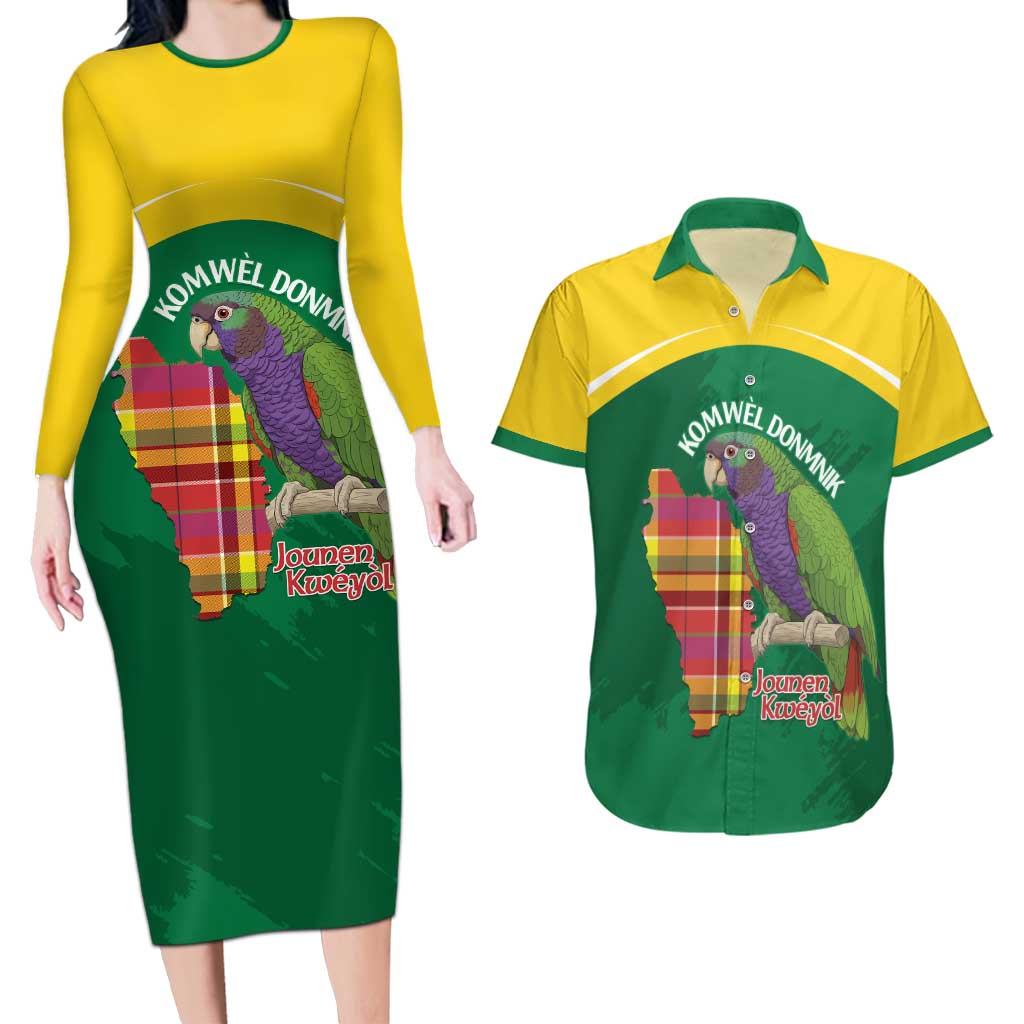 Personalized Komwel Donmnik Jounen Kweyol Couples Matching Long Sleeve Bodycon Dress and Hawaiian Shirt Dominica Creole Day Imperial Amazon - Wonder Print Shop