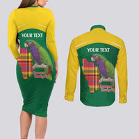 Personalized Komwel Donmnik Jounen Kweyol Couples Matching Long Sleeve Bodycon Dress and Long Sleeve Button Shirt Dominica Creole Day Imperial Amazon - Wonder Print Shop
