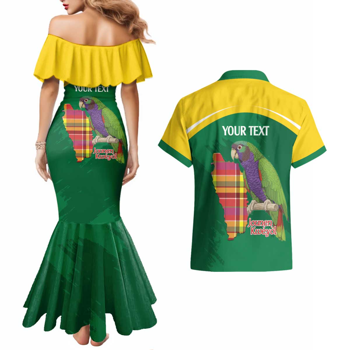 Personalized Komwel Donmnik Jounen Kweyol Couples Matching Mermaid Dress and Hawaiian Shirt Dominica Creole Day Imperial Amazon - Wonder Print Shop