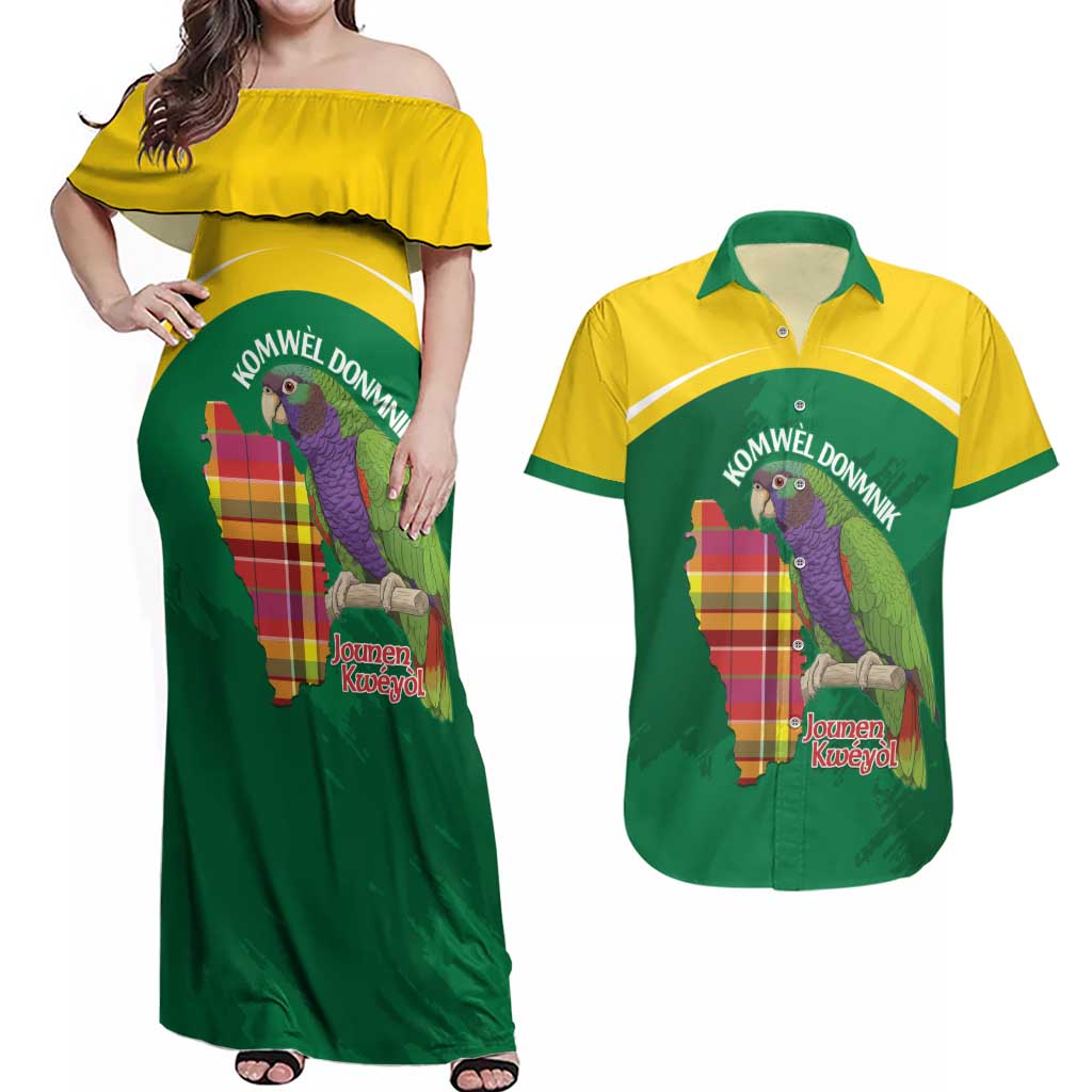 Personalized Komwel Donmnik Jounen Kweyol Couples Matching Off Shoulder Maxi Dress and Hawaiian Shirt Dominica Creole Day Imperial Amazon - Wonder Print Shop