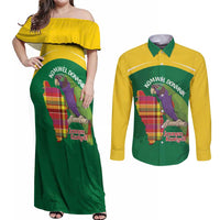 Personalized Komwel Donmnik Jounen Kweyol Couples Matching Off Shoulder Maxi Dress and Long Sleeve Button Shirt Dominica Creole Day Imperial Amazon - Wonder Print Shop