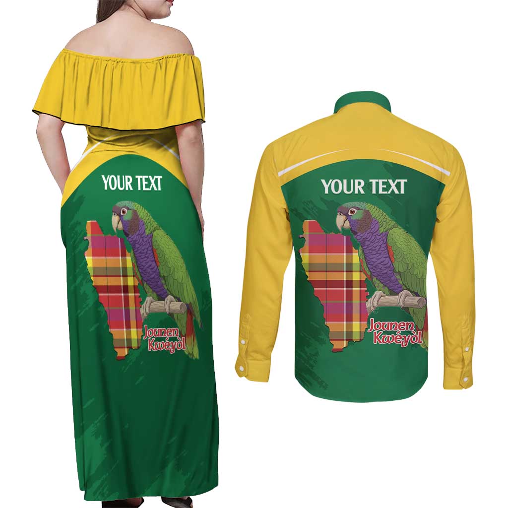 Personalized Komwel Donmnik Jounen Kweyol Couples Matching Off Shoulder Maxi Dress and Long Sleeve Button Shirt Dominica Creole Day Imperial Amazon - Wonder Print Shop