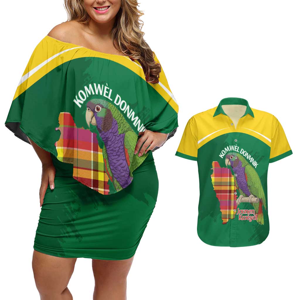Personalized Komwel Donmnik Jounen Kweyol Couples Matching Off Shoulder Short Dress and Hawaiian Shirt Dominica Creole Day Imperial Amazon - Wonder Print Shop