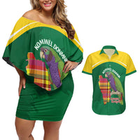 Personalized Komwel Donmnik Jounen Kweyol Couples Matching Off Shoulder Short Dress and Hawaiian Shirt Dominica Creole Day Imperial Amazon - Wonder Print Shop