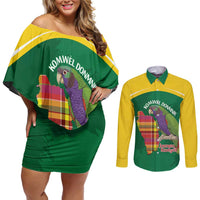 Personalized Komwel Donmnik Jounen Kweyol Couples Matching Off Shoulder Short Dress and Long Sleeve Button Shirt Dominica Creole Day Imperial Amazon - Wonder Print Shop