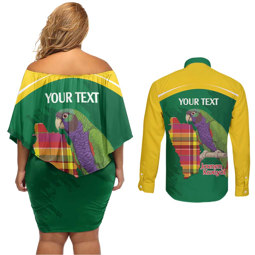 Personalized Komwel Donmnik Jounen Kweyol Couples Matching Off Shoulder Short Dress and Long Sleeve Button Shirt Dominica Creole Day Imperial Amazon - Wonder Print Shop