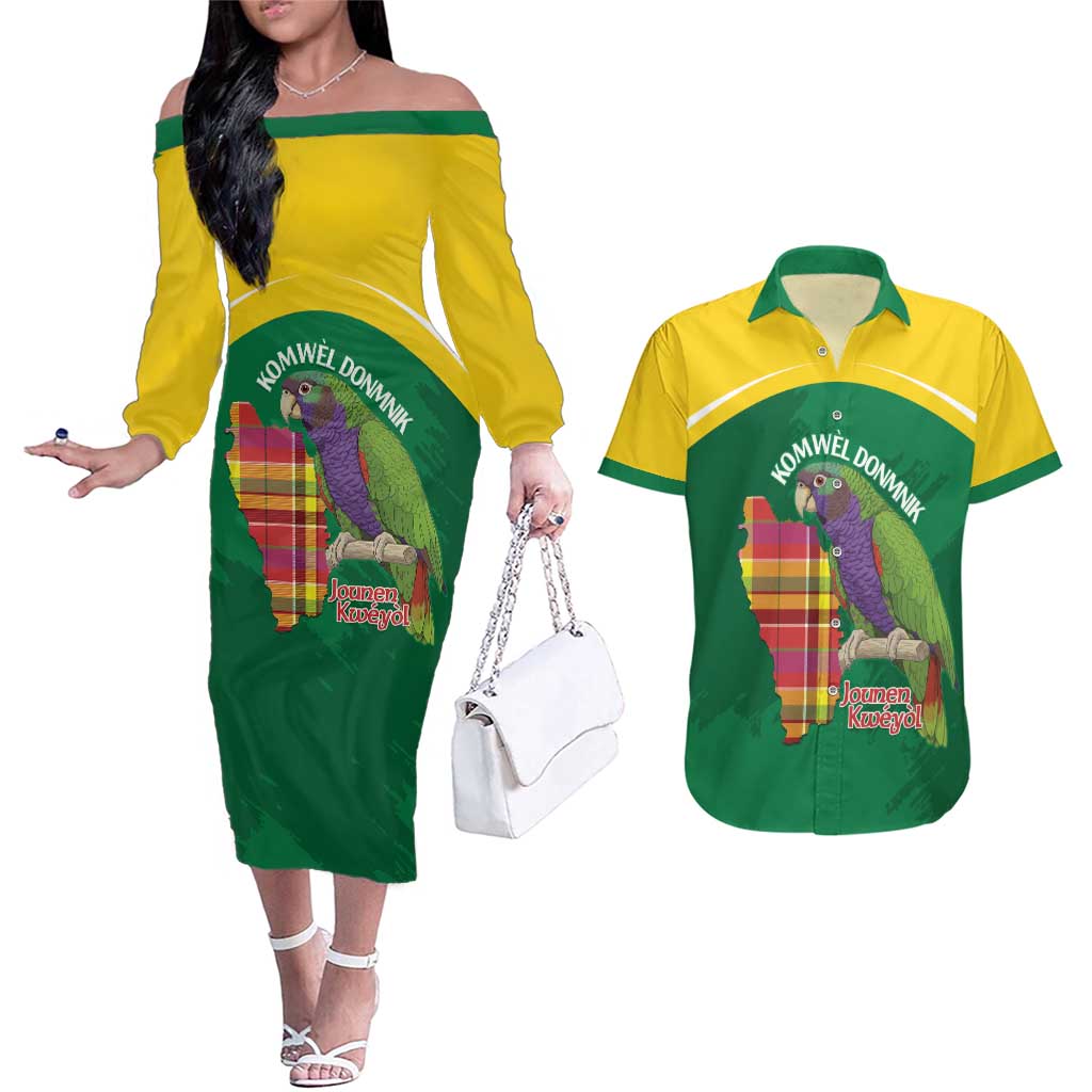 Personalized Komwel Donmnik Jounen Kweyol Couples Matching Off The Shoulder Long Sleeve Dress and Hawaiian Shirt Dominica Creole Day Imperial Amazon - Wonder Print Shop