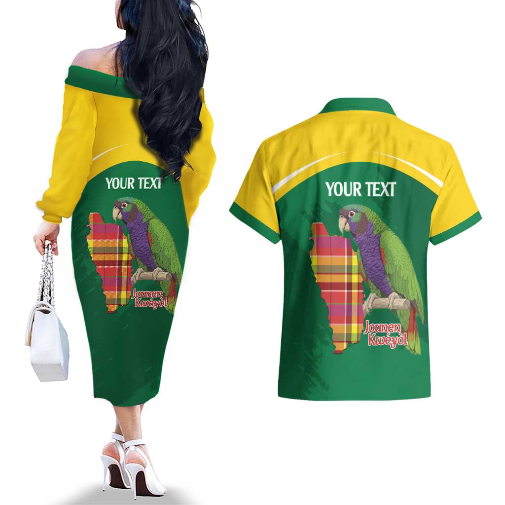 Personalized Komwel Donmnik Jounen Kweyol Couples Matching Off The Shoulder Long Sleeve Dress and Hawaiian Shirt Dominica Creole Day Imperial Amazon - Wonder Print Shop