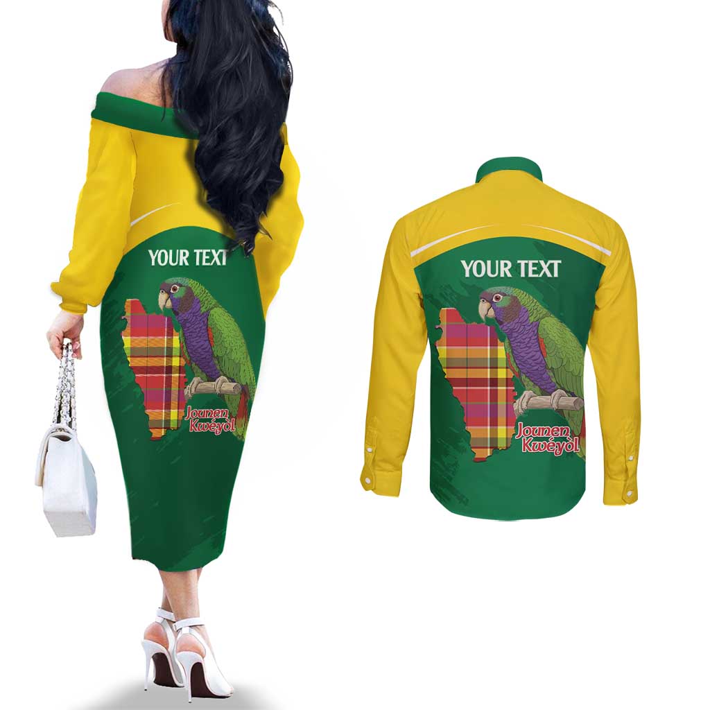 Personalized Komwel Donmnik Jounen Kweyol Couples Matching Off The Shoulder Long Sleeve Dress and Long Sleeve Button Shirt Dominica Creole Day Imperial Amazon - Wonder Print Shop