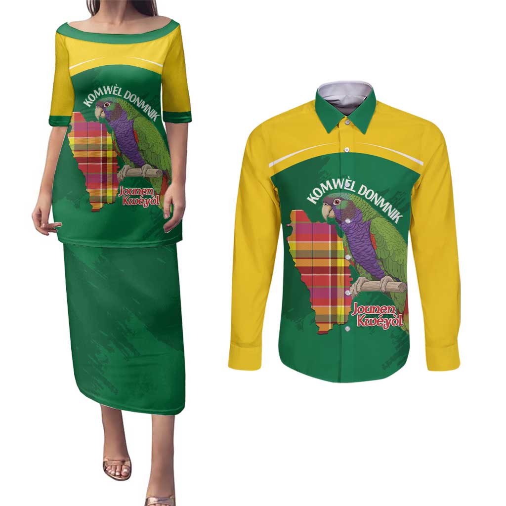Personalized Komwel Donmnik Jounen Kweyol Couples Matching Puletasi and Long Sleeve Button Shirt Dominica Creole Day Imperial Amazon - Wonder Print Shop