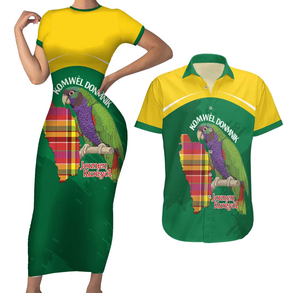 Personalized Komwel Donmnik Jounen Kweyol Couples Matching Short Sleeve Bodycon Dress and Hawaiian Shirt Dominica Creole Day Imperial Amazon - Wonder Print Shop