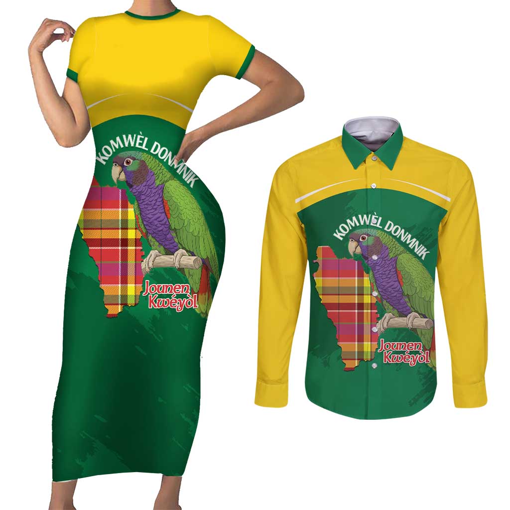 Personalized Komwel Donmnik Jounen Kweyol Couples Matching Short Sleeve Bodycon Dress and Long Sleeve Button Shirt Dominica Creole Day Imperial Amazon - Wonder Print Shop
