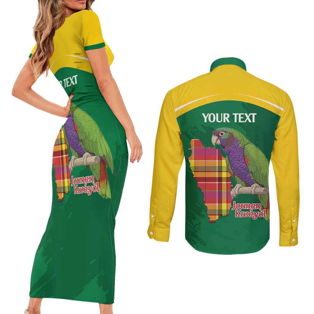 Personalized Komwel Donmnik Jounen Kweyol Couples Matching Short Sleeve Bodycon Dress and Long Sleeve Button Shirt Dominica Creole Day Imperial Amazon - Wonder Print Shop