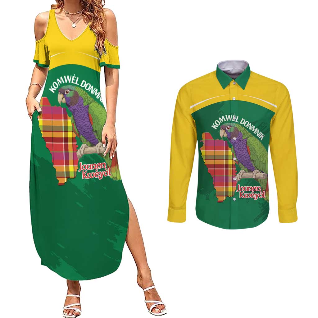 Personalized Komwel Donmnik Jounen Kweyol Couples Matching Summer Maxi Dress and Long Sleeve Button Shirt Dominica Creole Day Imperial Amazon - Wonder Print Shop