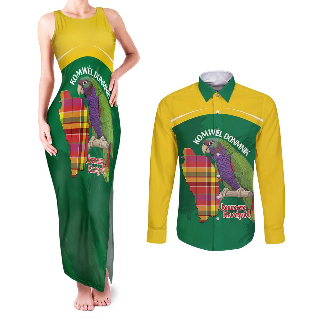 Personalized Komwel Donmnik Jounen Kweyol Couples Matching Tank Maxi Dress and Long Sleeve Button Shirt Dominica Creole Day Imperial Amazon - Wonder Print Shop