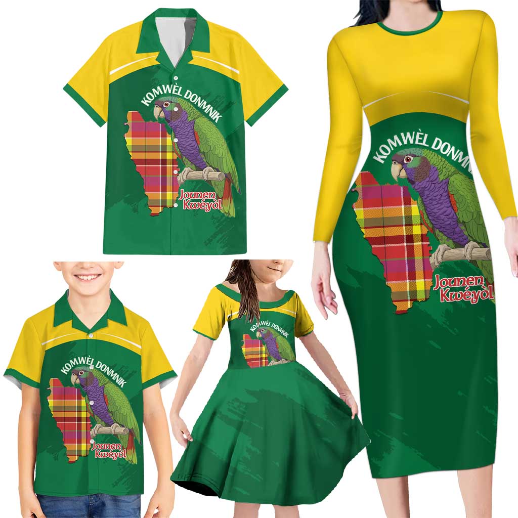 Personalized Komwel Donmnik Jounen Kweyol Family Matching Long Sleeve Bodycon Dress and Hawaiian Shirt Dominica Creole Day Imperial Amazon - Wonder Print Shop
