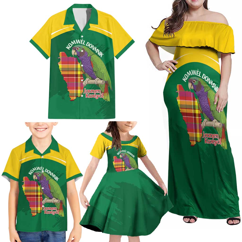 Personalized Komwel Donmnik Jounen Kweyol Family Matching Off Shoulder Maxi Dress and Hawaiian Shirt Dominica Creole Day Imperial Amazon - Wonder Print Shop