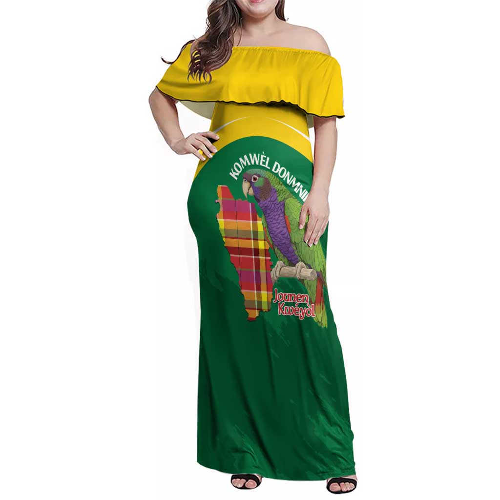 Personalized Komwel Donmnik Jounen Kweyol Family Matching Off Shoulder Maxi Dress and Hawaiian Shirt Dominica Creole Day Imperial Amazon - Wonder Print Shop