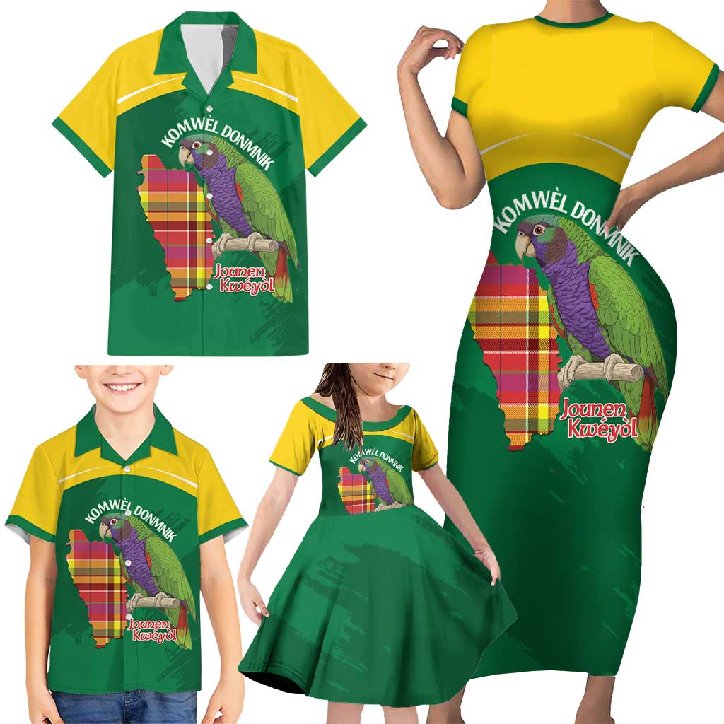 Personalized Komwel Donmnik Jounen Kweyol Family Matching Short Sleeve Bodycon Dress and Hawaiian Shirt Dominica Creole Day Imperial Amazon - Wonder Print Shop