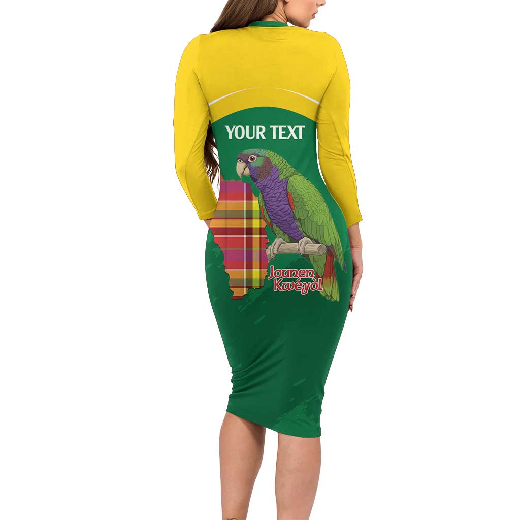 Personalized Komwel Donmnik Jounen Kweyol Long Sleeve Bodycon Dress Dominica Creole Day Imperial Amazon - Wonder Print Shop
