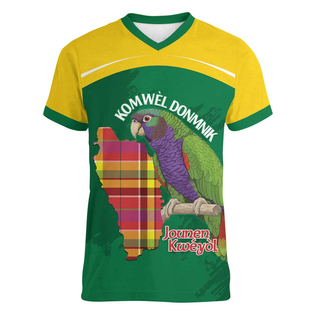 Personalized Komwel Donmnik Jounen Kweyol Women V-Neck T-Shirt Dominica Creole Day Imperial Amazon - Wonder Print Shop