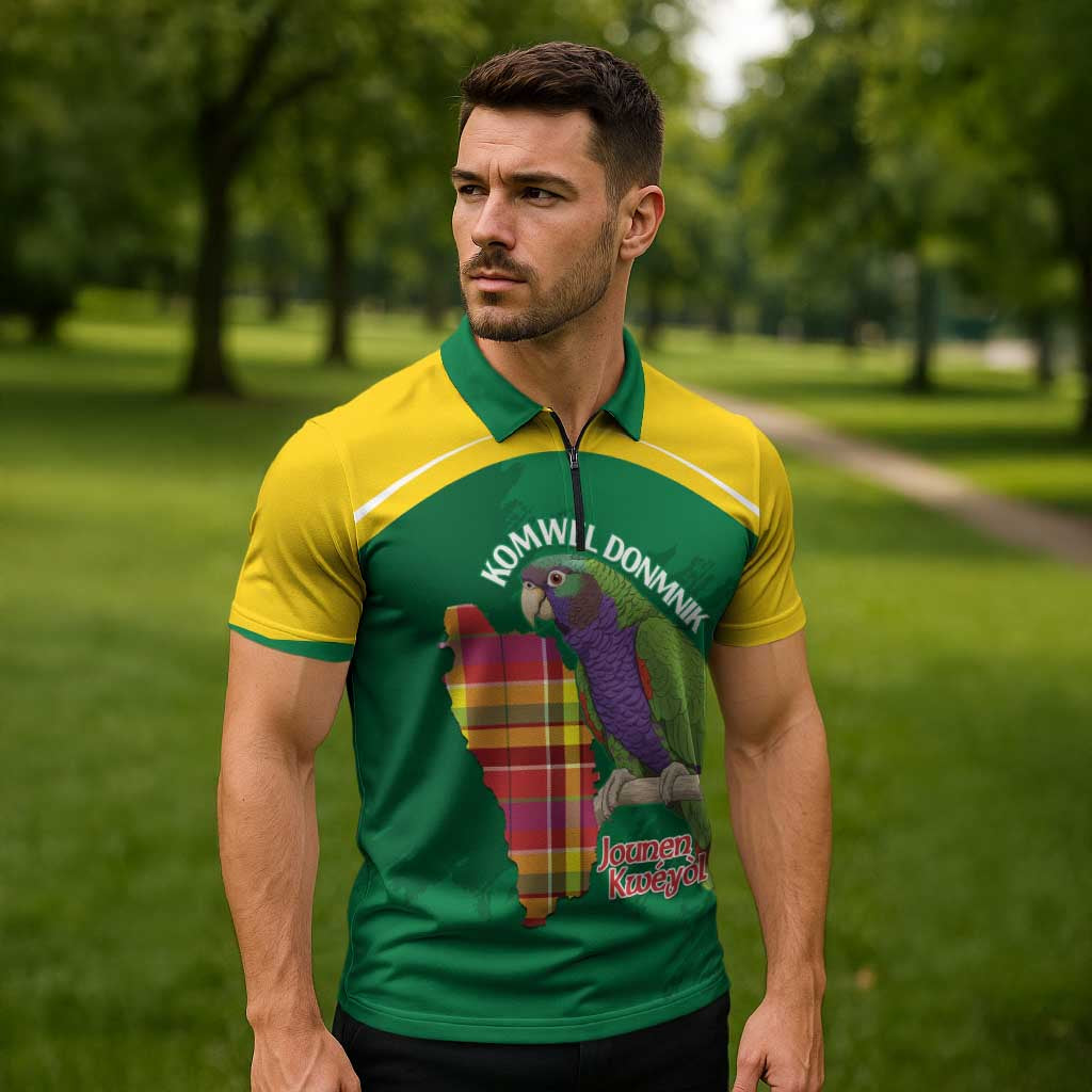 Personalized Komwel Donmnik Jounen Kweyol Zipper Polo Shirt Dominica Creole Day Imperial Amazon - Wonder Print Shop