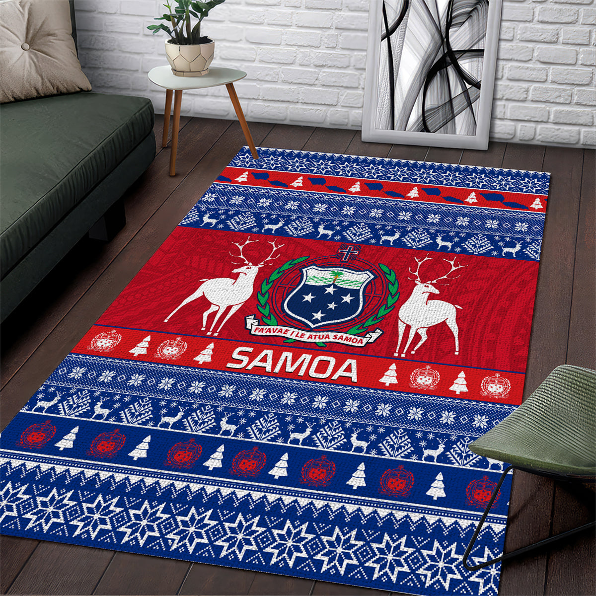 Personalised Samoa Christmas Area Rug Samoan Coat Of Arms Manuia Le Kirisimas - Wonder Print Shop