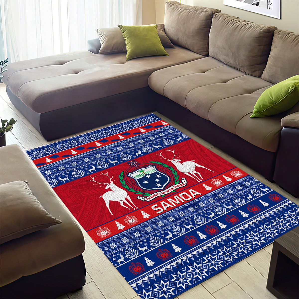 Personalised Samoa Christmas Area Rug Samoan Coat Of Arms Manuia Le Kirisimas - Wonder Print Shop