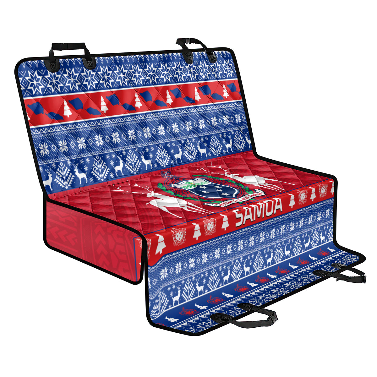 Personalised Samoa Christmas Back Car Seat Cover Samoan Coat Of Arms Manuia Le Kirisimas - Wonder Print Shop