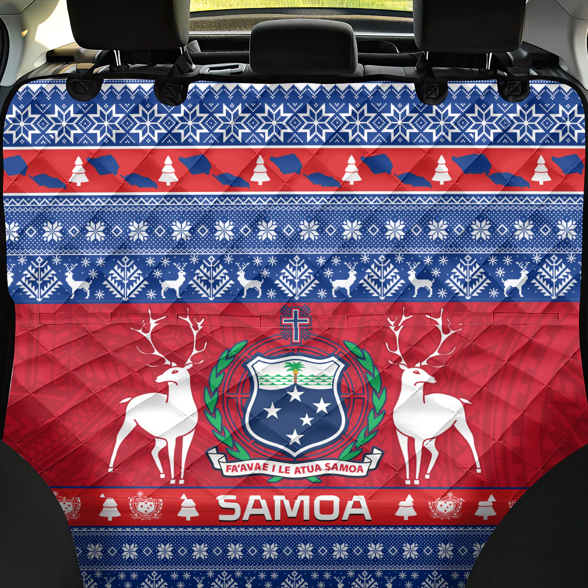 Personalised Samoa Christmas Back Car Seat Cover Samoan Coat Of Arms Manuia Le Kirisimas - Wonder Print Shop