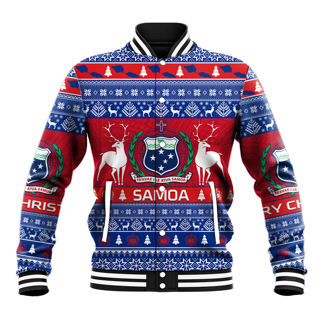 Personalised Samoa Christmas Baseball Jacket Samoan Coat Of Arms Manuia Le Kirisimas - Wonder Print Shop