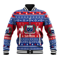 Personalised Samoa Christmas Baseball Jacket Samoan Coat Of Arms Manuia Le Kirisimas - Wonder Print Shop